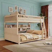 Streamdale Furniture Full Xl over Queen Bunk Bed with Shelving, Lights & Pegboard