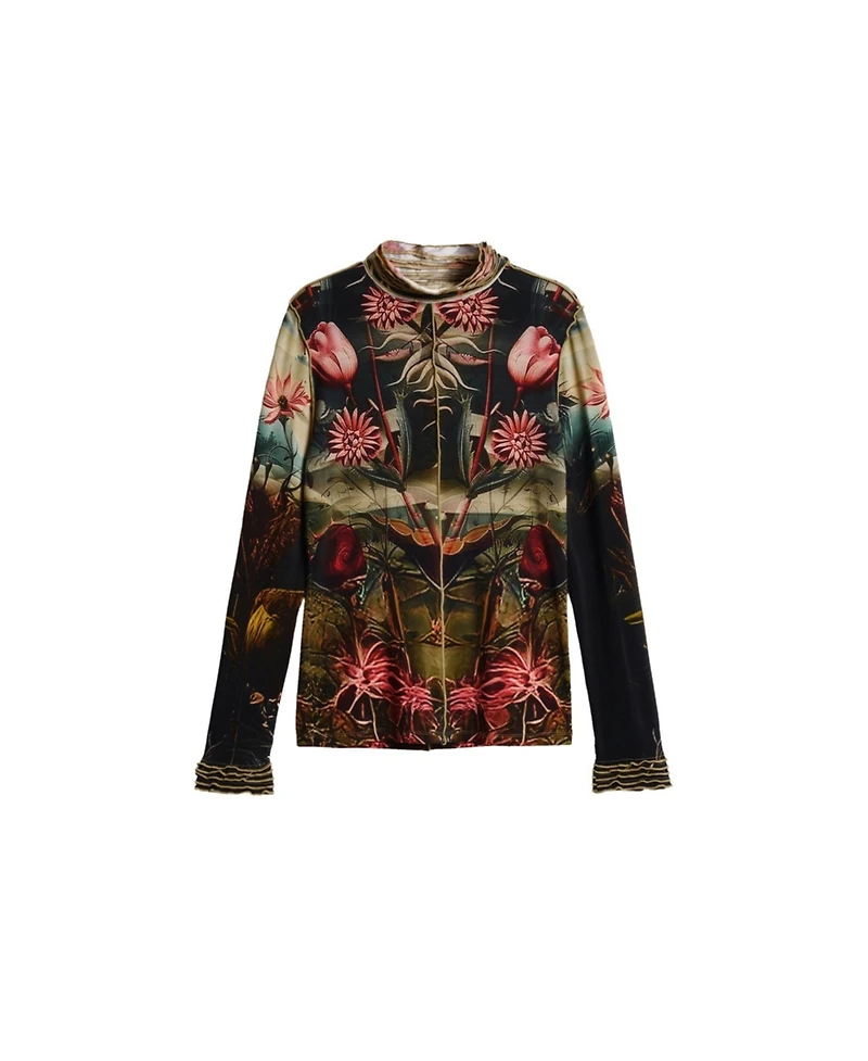 Desigual Women's T-shirt with Rose Trim