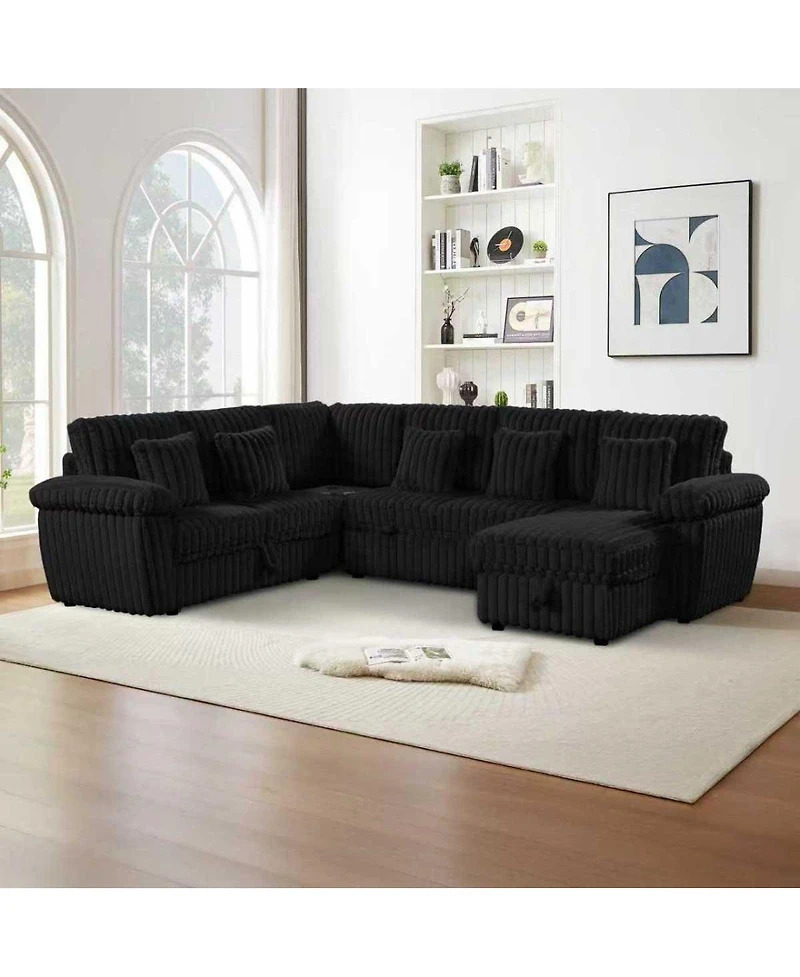 Streamdale Furniture 110" U-shaped corduroy sofa with storage