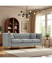 Streamdale Furniture Mid-Century Modern Faux Sherpa Sofa with Gold Accents