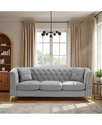Streamdale Furniture Mid-Century Modern Faux Sherpa Sofa with Gold Accents