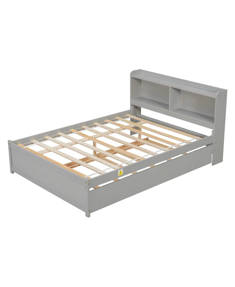 Streamdale Furniture Full Size Bed with Trundle and Bookcase Headboard