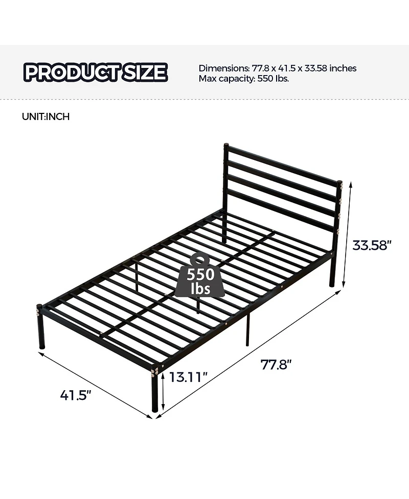 Streamdale Furniture Metal Platform Bed Frame Twin Size Storage Easy Assembly