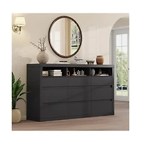 gaomon 9 Drawer Modern Wooden Dresser with 3 Open Shelves, Handleless Storage Chest for Bedroom Living Room