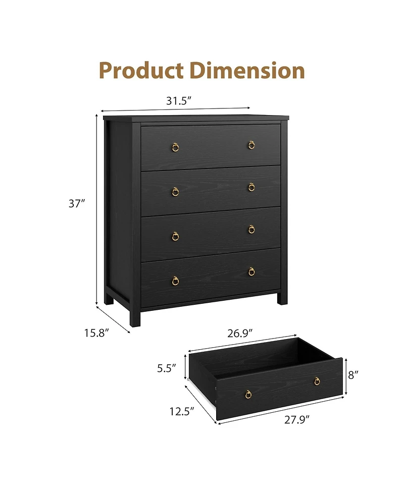 gaomon 4 Drawer Modern Dresser Tall Wooden Storage Chest Nightstand for Bedroom Nursery Hallway