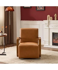 Streamdale Furniture Faux Leather Swivel Accent Chair with Solid Wood Armrests