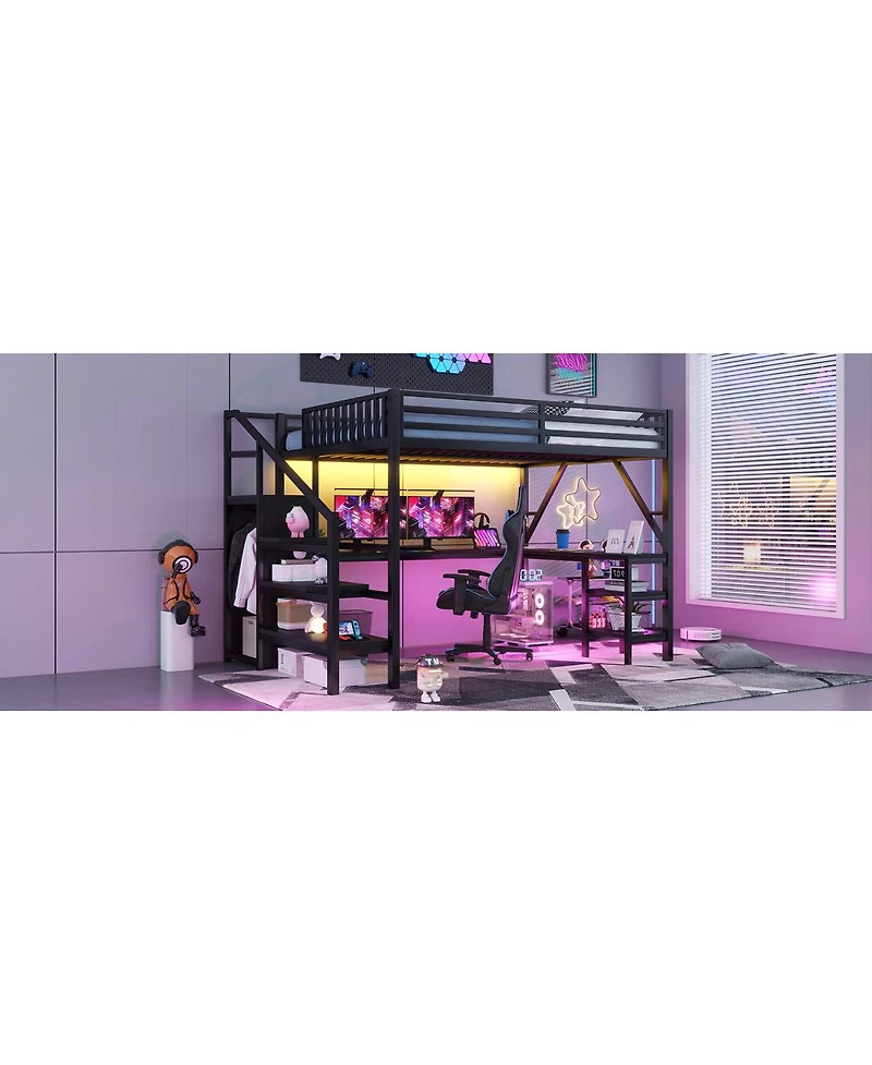 Streamdale Furniture Loft Bed with Wardrobe, Desk and Led Light