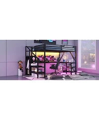 Streamdale Furniture Loft Bed with Wardrobe, Desk and Led Light