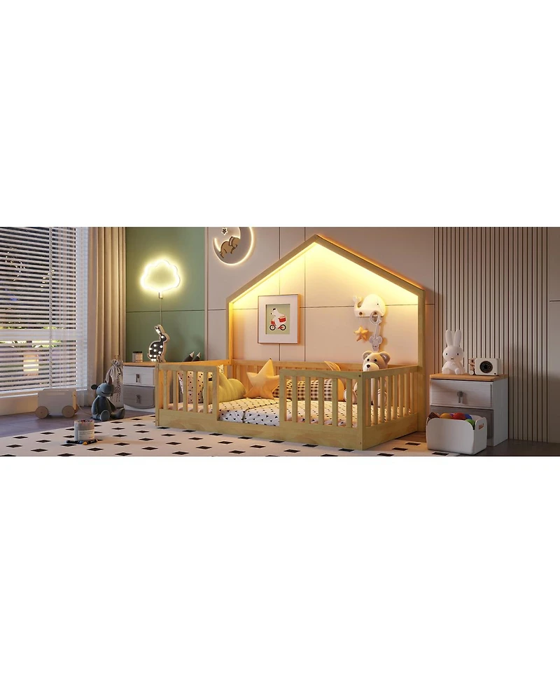 Streamdale Furniture Wooden Montessori Floor Bed with Light