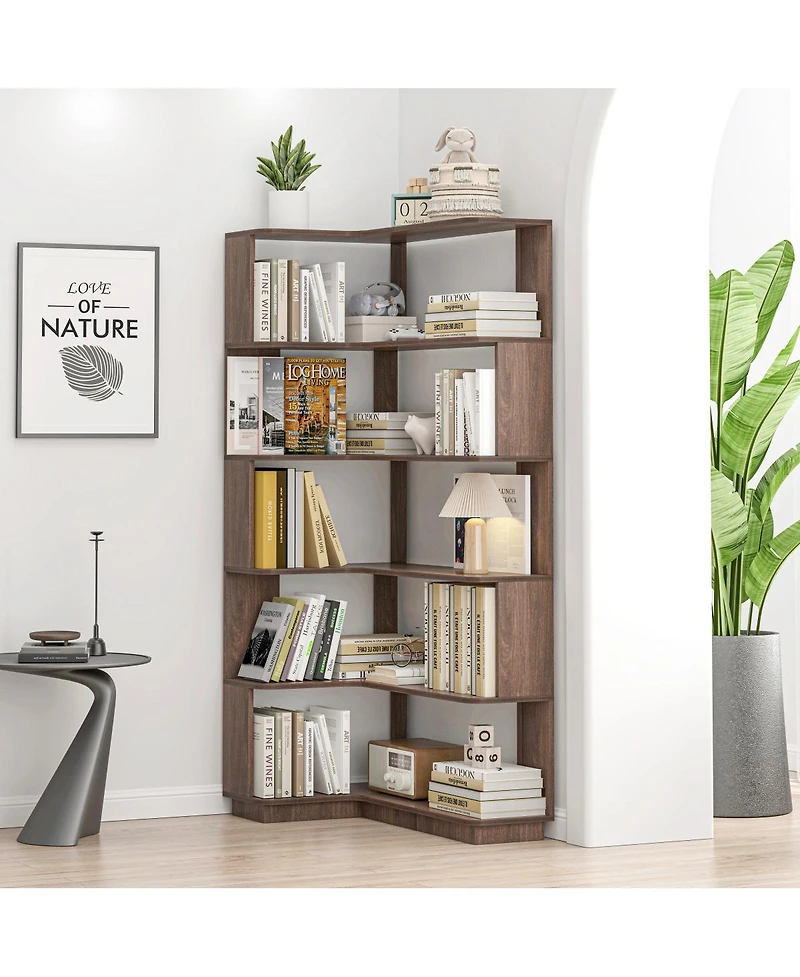 Streamdale Furniture 90cm L-Shape 5-Tier Corner Bookshelf with Anti-Tip