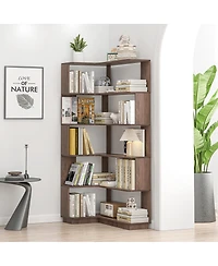 Streamdale Furniture 90cm L-Shape 5-Tier Corner Bookshelf with Anti-Tip