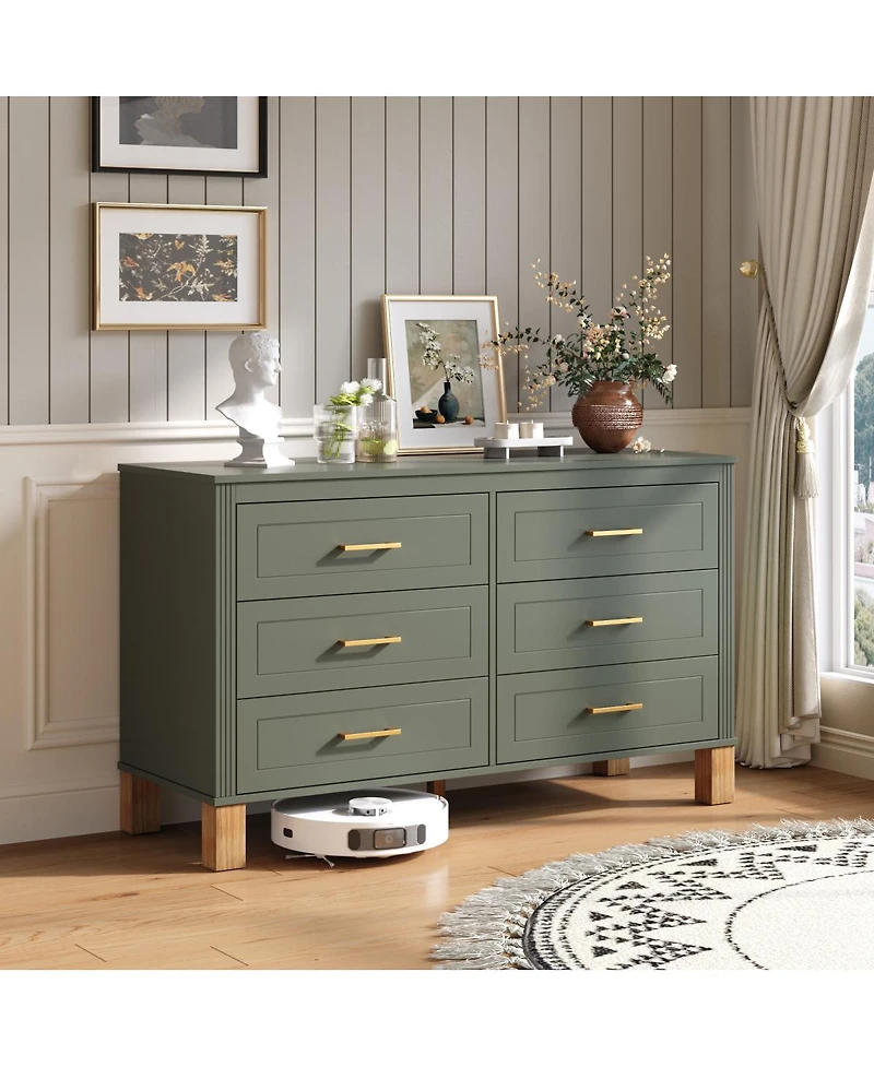 Streamdale Furniture 6-Drawer Double Dresser with Metal Handles