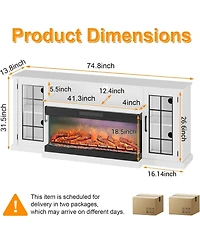 gaomon 75" Fireplace Tv Stand for TVs up to 85", Entertainment Center with 40" 3-Sided Electric Fireplace and Led Lights