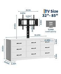 gaomon Tv Stand with Mount for TVs, Modern Media Console with Adjustable Height Bracket and 9 Drawers