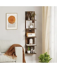 Slickblue 5 Tier Wall Shelf Unit with Wood Grain for Home Storage