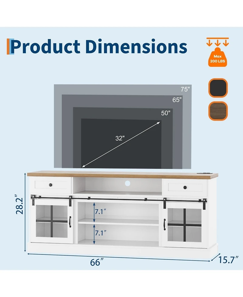 gaomon Farmhouse Tv Stand for TVs, Entertainment Center with Barn Doors, Drawers, Shelves and Power Outlets