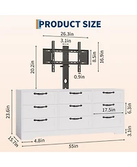 gaomon Tv Stand with Mount for Tvs, Modern Media Console with 9 Drawers and Adjustable Height TV Bracket