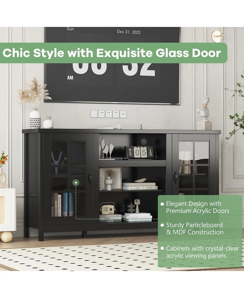 gaomon 59" Tv Stand for TVs up to 65", Wood Entertainment Center with Acrylic Doors, Shelves and Power Outlets