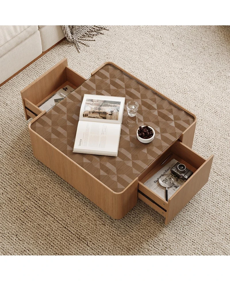 Streamdale Furniture Square Coffee Table with Storage and Glass Top
