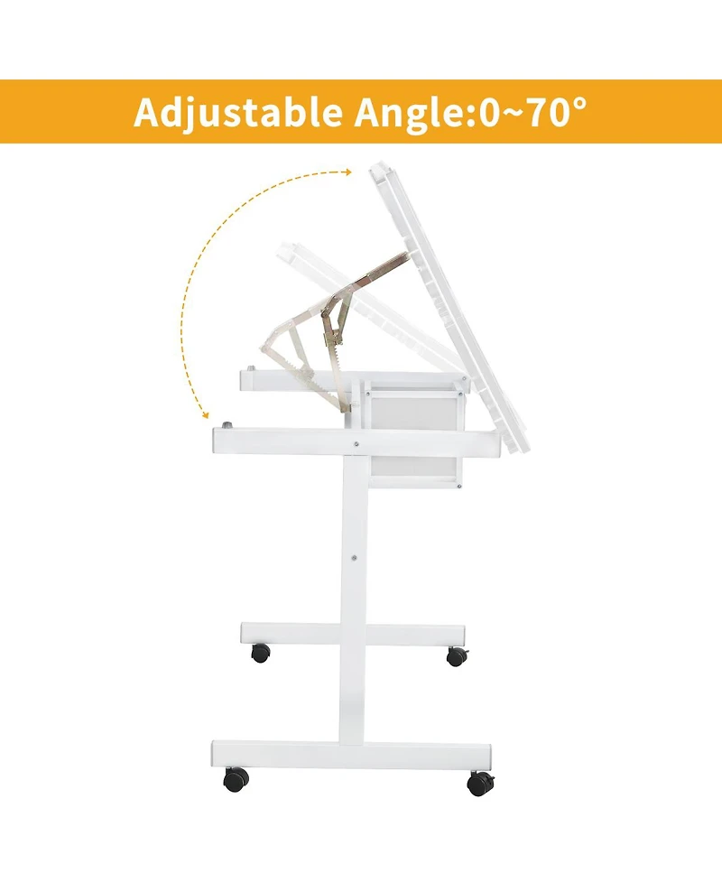 Streamdale Furniture Adjustable Art Desk With 2 Drawers and 4 Wheels