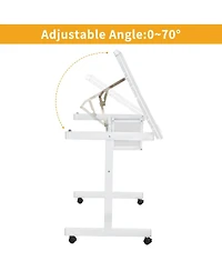 Streamdale Furniture Adjustable Art Desk With 2 Drawers and 4 Wheels