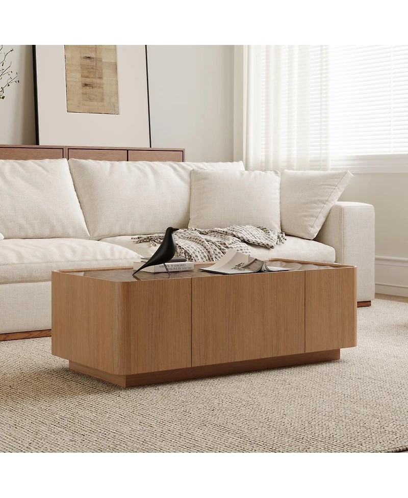 Streamdale Furniture Mid-Century Modern Glass Top Coffee Table with Storage