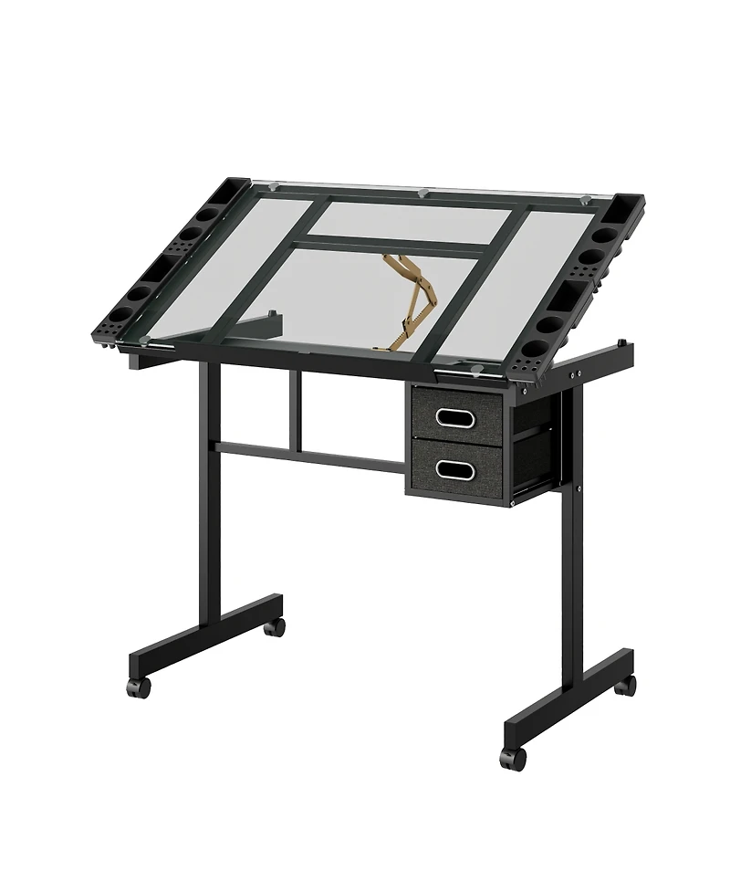 Streamdale Furniture Adjustable Art Desk With 2 Drawers and 4 Wheels