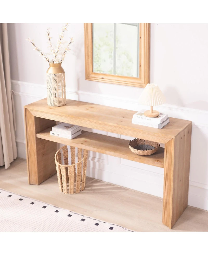 Streamdale Furniture Rustic Solid Wood Console Table with Storage Shelf