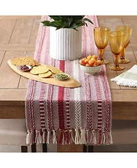 Design Imports Braided Stripe Jacquard Fringe Table Runner, 15" x 108"