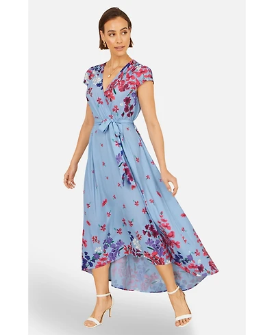 Yumi Women's Floral Mirror Dip Hem Wrap Dress