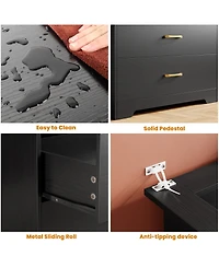 gaomon 5-Drawer Wooden Dresser with Led Lights and Power Outlet, Modern Closet Storage Cabinet for Bedroom, Living Room