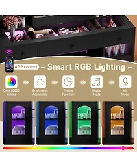 Streamdale Furniture 43.2 inches Vanity Desk with Led Mirror, Rgb Lights, Storage and Stool