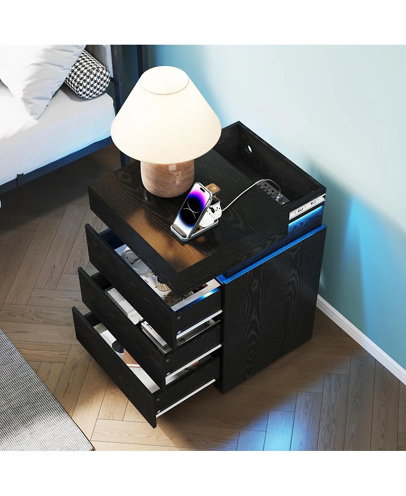 Streamdale Furniture 3-Drawer Nightstand Charging and Led