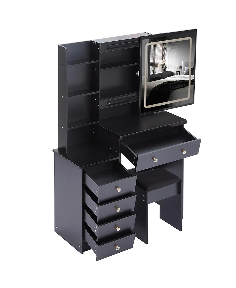 Streamdale Furniture 37 inches Vanity Table Stool, Led Mirror, 2AC 2USB, Hair Dryer Stand