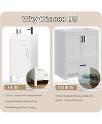 homfan 16 Inch Wooden Bathroom Vanity with Sink, Freestanding Cabinet, Soft-Closing Door, Metal Handle, Modern Storage for Small Bathrooms