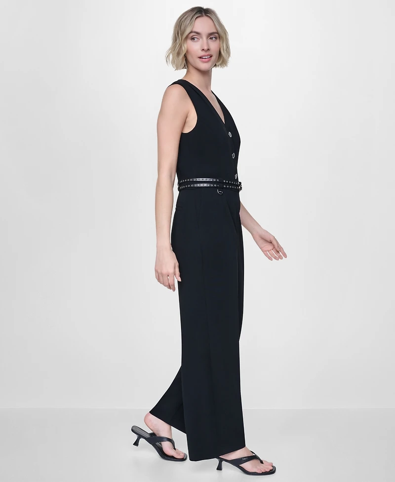 Dkny Women's Textured Belted Sleeveless Jumpsuit