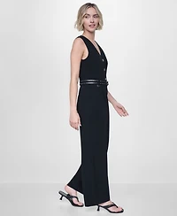 Dkny Women's Textured Belted Sleeveless Jumpsuit