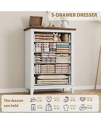 Homfan 5-Drawer Vertical Wooden Dresser, 41.3" Tall Freestanding Storage Chest for Bedroom, Living Room, or Entryway