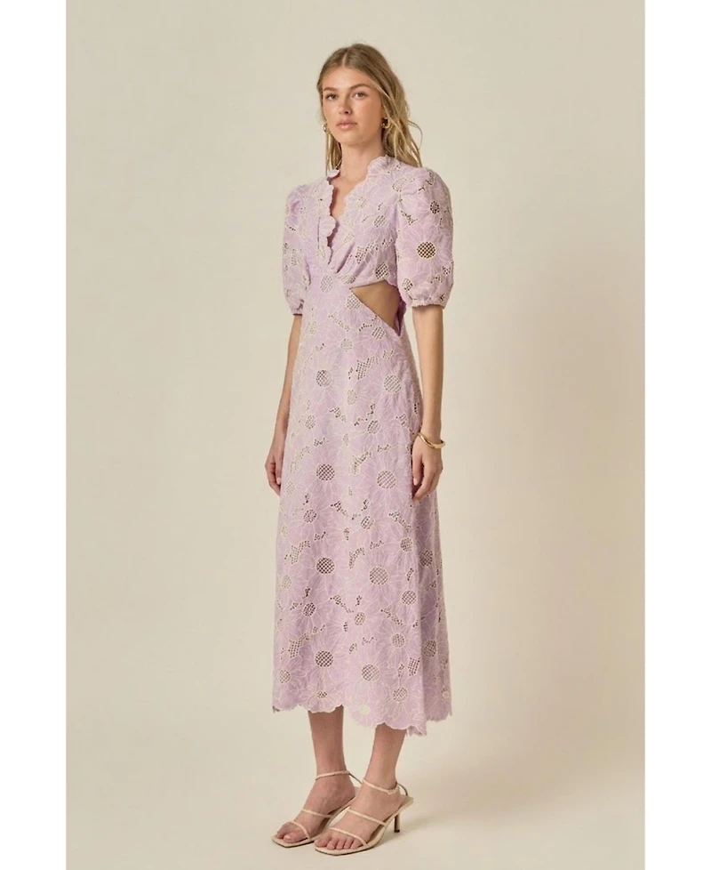 English Factory Women's Floral Eyelet Lace Cut Out Scalloped Midi Dress