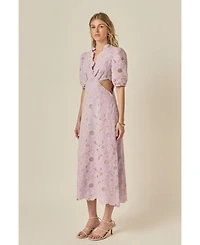 English Factory Women's Floral Eyelet Lace Cut Out Scalloped Midi Dress