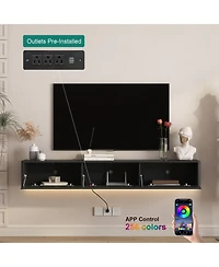 Streamdale Furniture Floating Led Tv Stand with Power Outlet