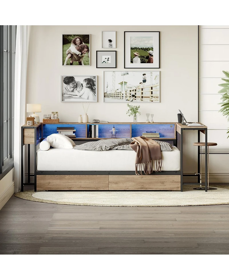 Streamdale Furniture Full Bed w/Bookcase, Led, Charging, Storage