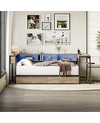 Streamdale Furniture Full Bed w/Bookcase, Led, Charging, Storage