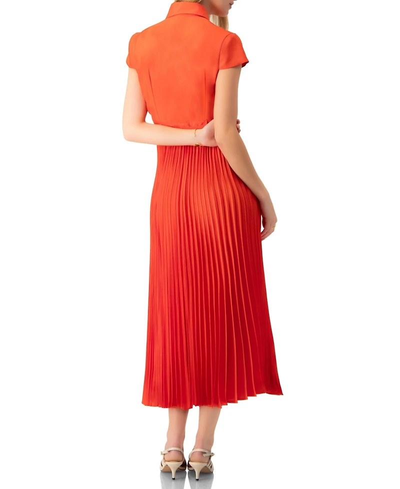 Ivonne Women's Short Sleeve Shirt Style Pleated Maxi-Dress