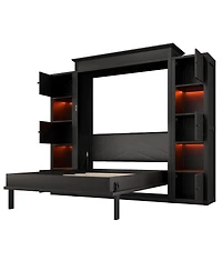 Streamdale Furniture Murphy Bed with Led Lights and Storage Shelves