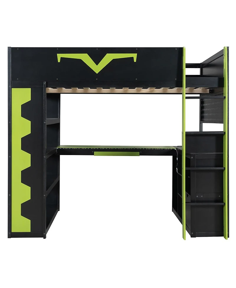 Streamdale Furniture Gaming Loft Bed w/Desk, Rgb, Power, Storage