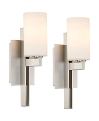 Possini Euro Design Ludlow Modern Wall Light Sconces Set of 2 Brushed Nickel Hardwire 4 1/2" Fixture Glass for Bedroom Bathroom Vanity Reading