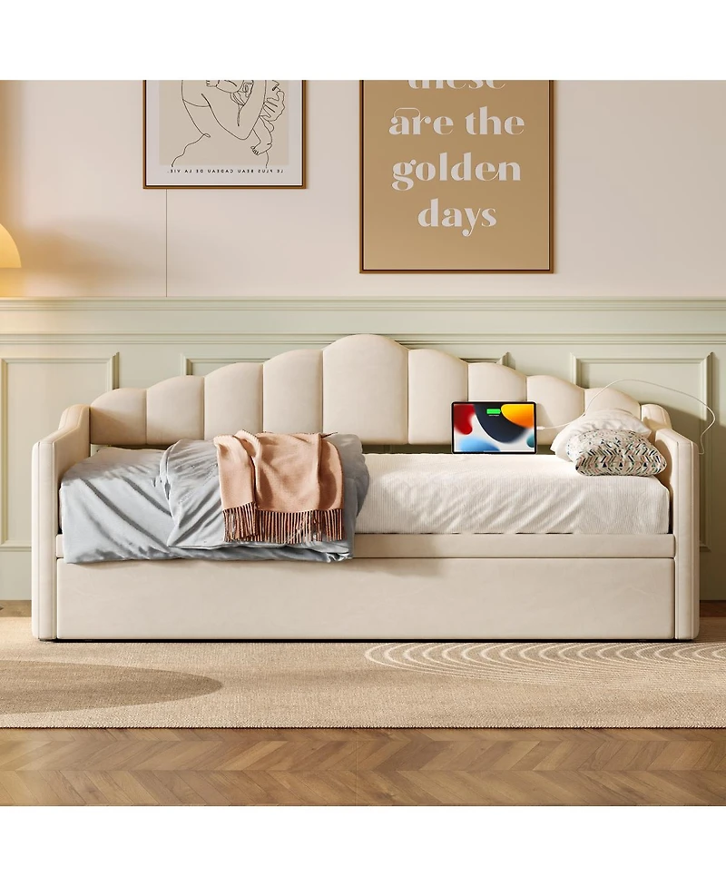 Streamdale Furniture Daybed with Pop-Up Trundle and Charging Ports