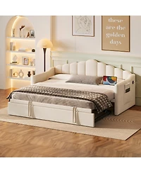 Streamdale Furniture Daybed with Pop-Up Trundle and Charging Ports