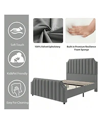 gaomon Queen Platform Bed Frame, Velvet Upholstered, 50.2" Vertical Channel Tufted Headboard & Footboard